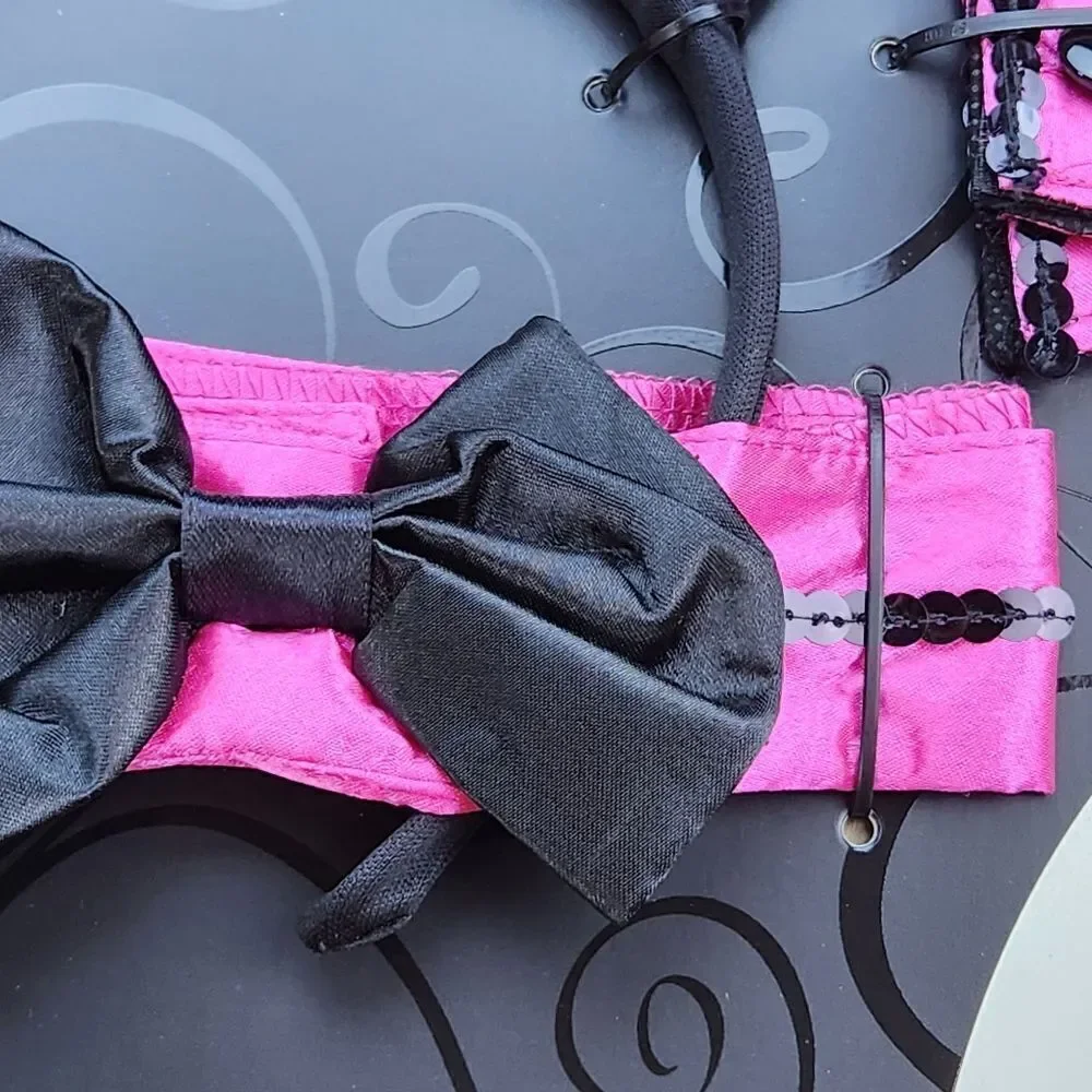 🔸️NIB Spirit Hot Pink & Black Sequined Playboy Bunny Costume Kit - Picture 7 of 12